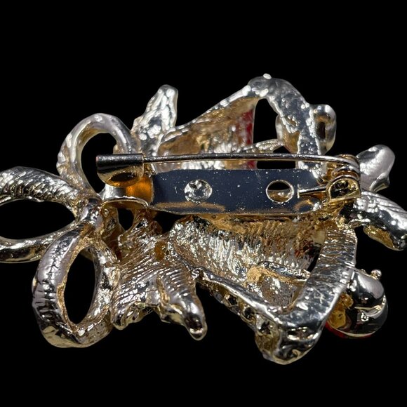 Vintage Christmas Bell Brooch Rhinestone Holiday Pin Gift Occasion Glam Sparkle - Picture 5 of 6